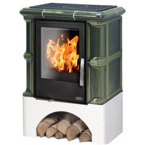 Kachlová kamna ABX Bavaria L I Litinová vložka, rovný sokl, Flaschengrün