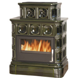 Kachlová kamna ABX Karelie s výměníkem 10,5 kW, kachlový sokl, zelená
