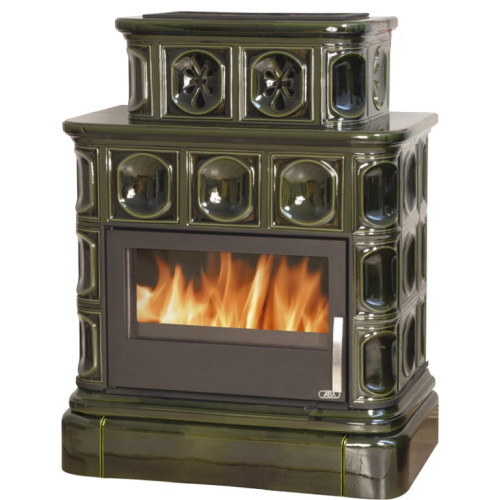 Kachlová kamna ABX Karelie s výměníkem 10,5 kW, kachlový sokl, zelená