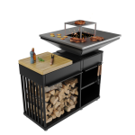 KRATKI Ohniště s grilem QUADRUM s dřevěnou deskou