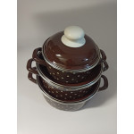 Malá sada smaltovaných hrnců 6 ks - hnědý puntík