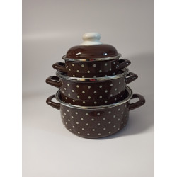 Malá sada smaltovaných hrnců 6 ks - hnědý puntík