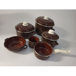 Velká sada smaltovaných hrnců 9 ks - hnědý puntík