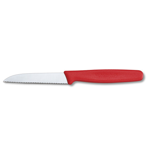 VICTORINOX Nůž na zeleninu 8 cm červený vlnkované ostří