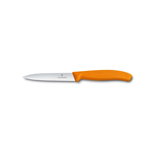 VICTORINOX Nůž na zeleninu 10 cm vlnkové ostří, oranžový
