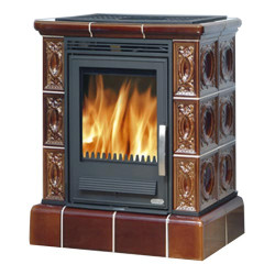 Kachlová kamna ABX Helvetia s výměníkem, kachlový sokl hnědá