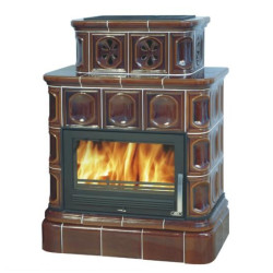 Kachlová kamna ABX Karelie s výměníkem 10,5 kW, kachlový sokl, hnědá